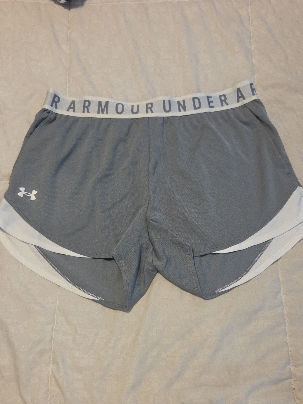 Under Armour Gray and White Women's Athletic Running Shorts